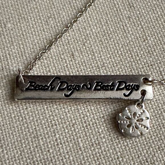 Silver necklace with beach days best days silver bar and sand dollar charm - Picture 3 of 6